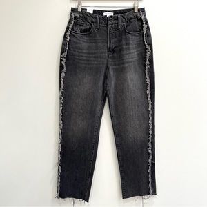 Good American Good Boy Frayed Outseam Washed Black High-Rise Straight Leg Jeans